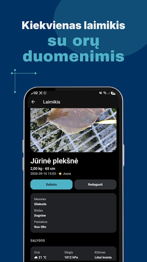 Laimikių dienoraščio įrašas: jūrinė plekšnė su svoriu, masalu ir orais